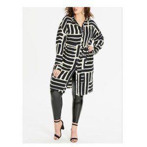 CAPSULE  Black Striped Long Sleeve Tie Waist Shirt Dress, US 24